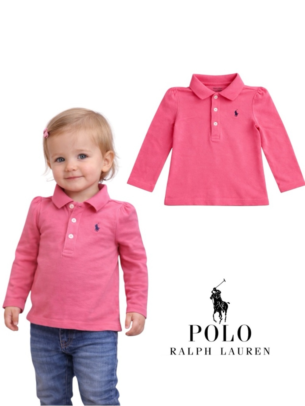 POLO RALPH LAUREN Baby Girl Pink Long Sleeve Polo Shirt 18M